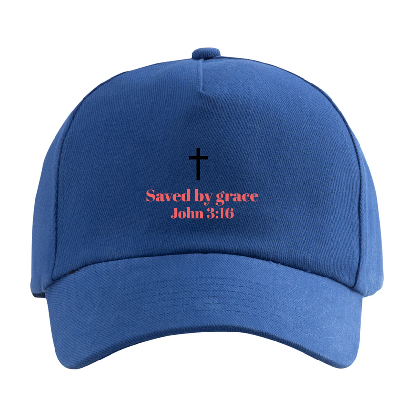 Personalised hat POD- ' Saved by Grace, John 3:16'